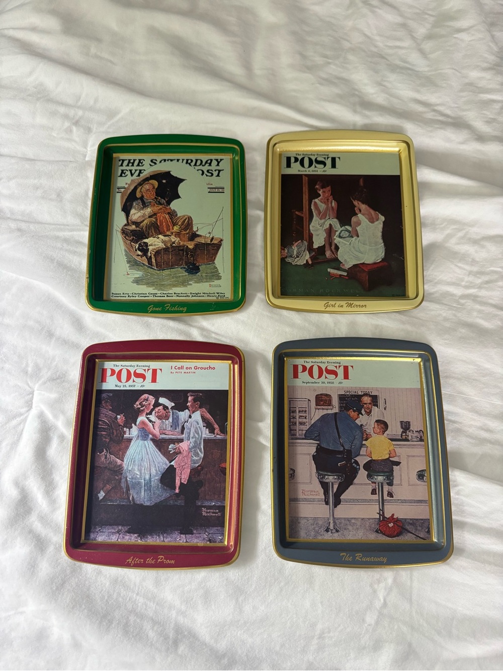Vintage Norman Rockwell 6x8 tin trays
